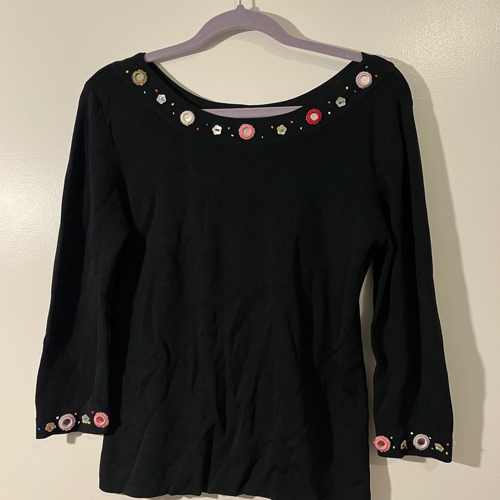 Joseph A Black Top with Colorful Embellishments